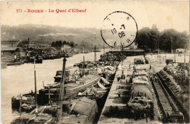 Carte postale ancienne Rouen-Le Quai d'Elbeuf à Rouen