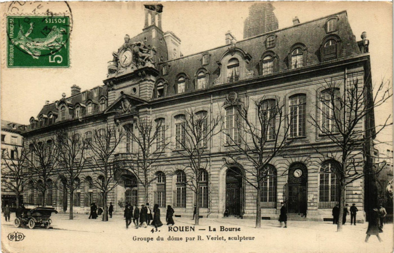 Carte postale ancienne Rouen-La Bourse Groupe du dome à Rouen