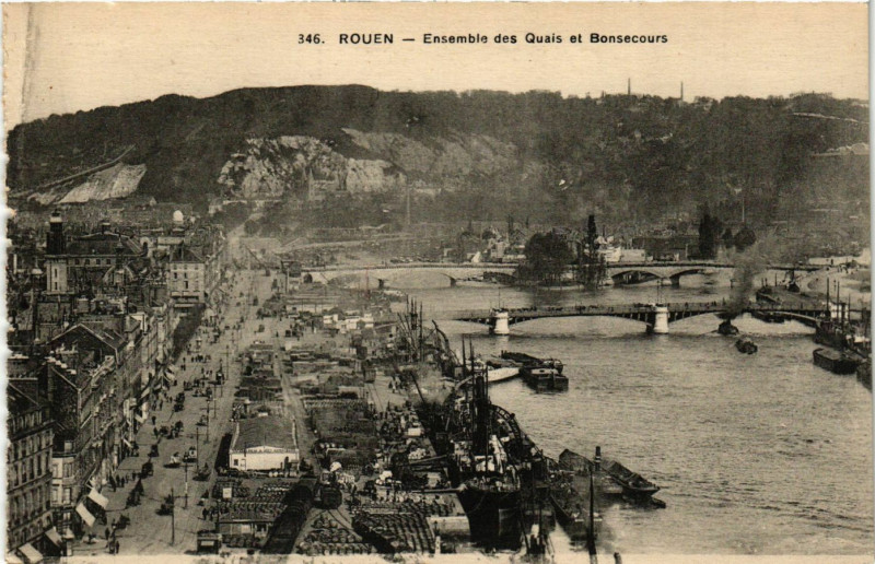 Carte postale ancienne Rouen-Ensemble des Quais et Bon-Secours à Rouen