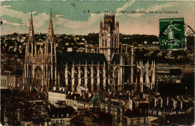 Carte postale ancienne Rouen-Eglise Saint-Ouen vue de la Cathedrale à Rouen
