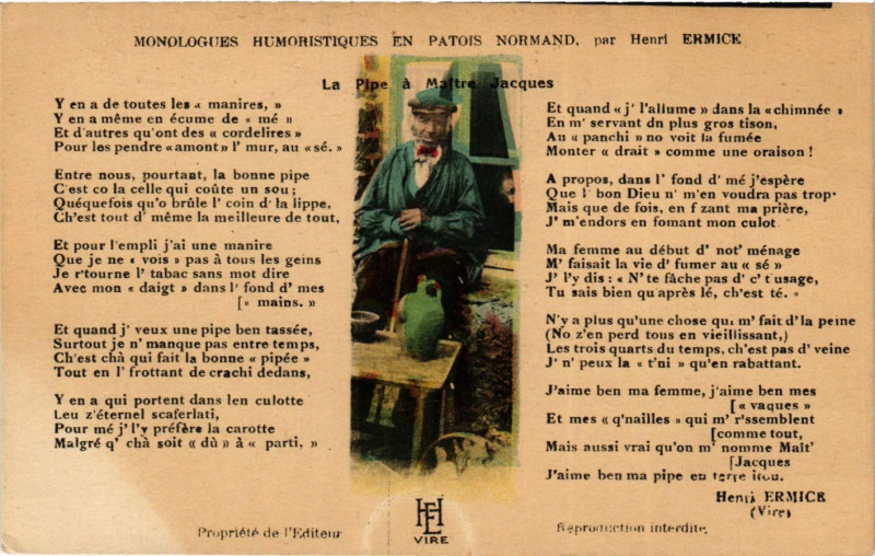 Carte postale ancienne Monologes Humoristiques en Patois Normand par Henri Ermice