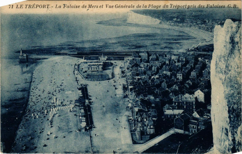 Carte postale ancienne Treport-La Falaise de Mers et Vue générale de la Plage du Treport