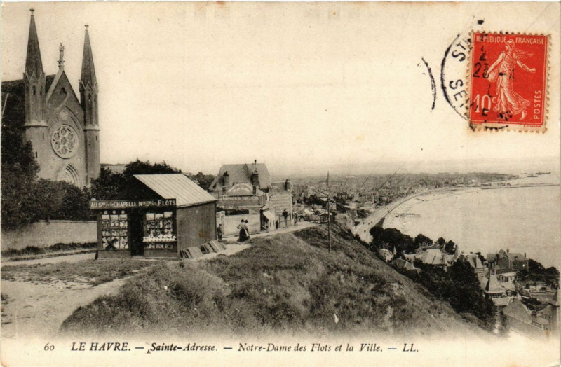Carte postale ancienne Le Havre-Ste Adresse-Notre Dame des Flots et la Ville au Havre