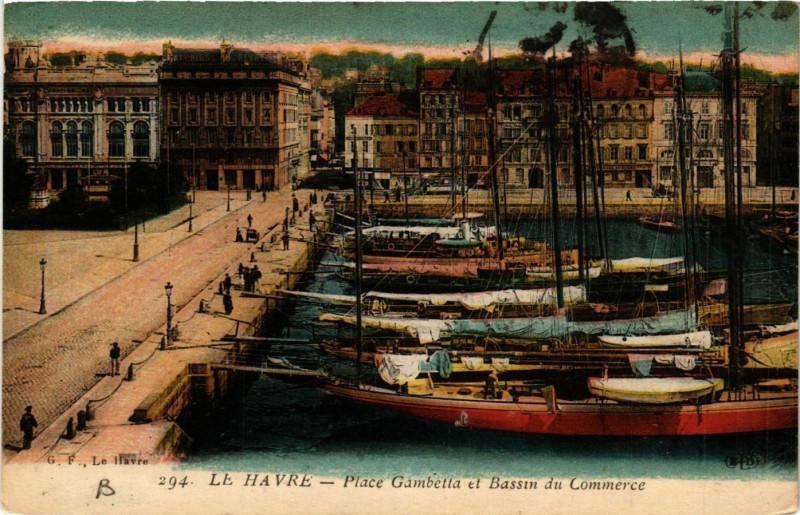 Carte postale ancienne Le Havre-Place Gambetta et Bassin du Commerce au Havre