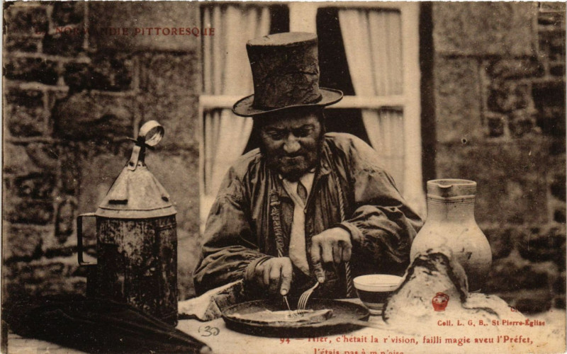 Carte postale ancienne Hier c'hetait la r'vision failli magie aveu l'Prefet à Eu