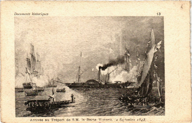 Carte postale ancienne Arrivée au Treport de S.M. la Reine Victoria