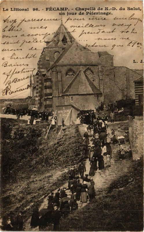 Carte postale ancienne Le Littoral Fecamp-Chapelle de N D. du Salut un jour Pelerinage