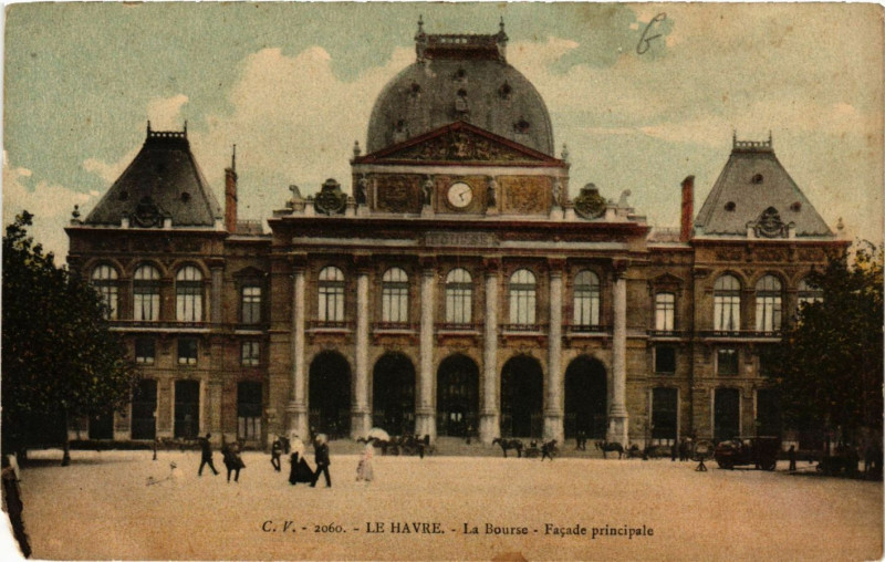 Carte postale ancienne Le Havre-La Bourse Facade principale au Havre