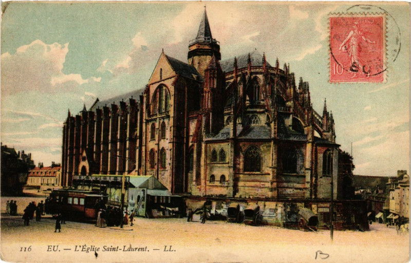 Carte postale ancienne Eu - L'Eglise Saint-Laurent à Eu