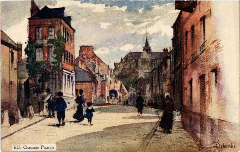 Carte postale ancienne Eu - Chaussée Picardie à Eu