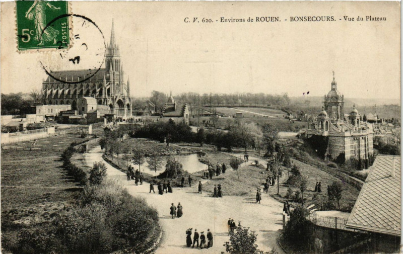 Carte postale ancienne Env. de Rouen-Bon-Secours Vue du Plateau à Rouen