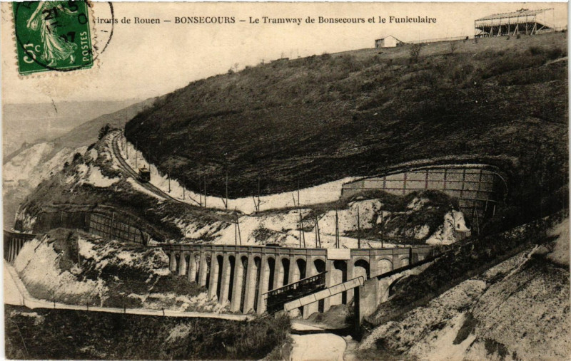 Carte postale ancienne Env. de Rouen-Bon-Secours Le Tramway de Bon-Secours à Rouen