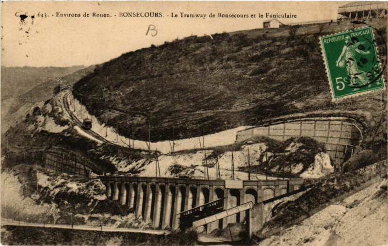 Carte postale ancienne Env. de Rouen-Bon-Secours Le Tramway de Bon-Secours à Rouen