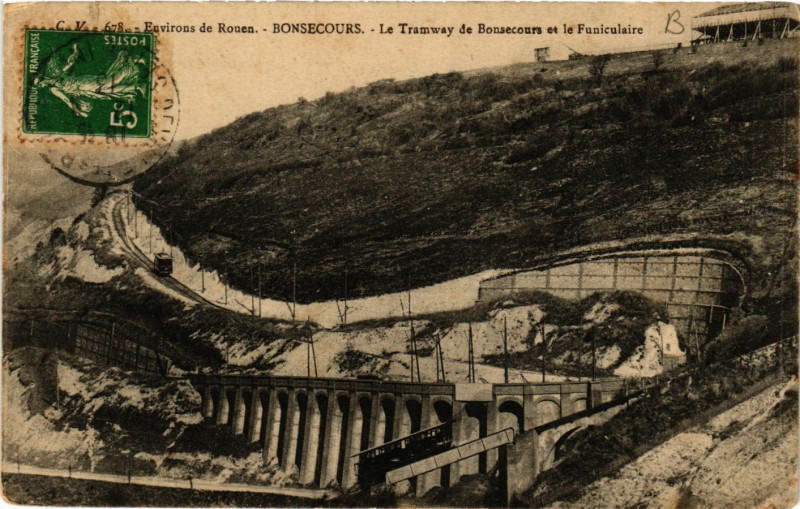 Carte postale ancienne Env. de Rouen-Bon-Secours Le Tramway de Bon-Secours à Rouen