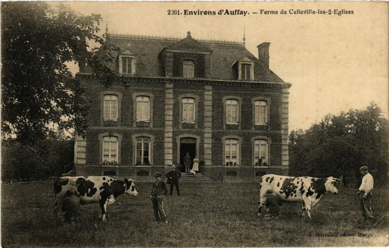 Carte postale ancienne Env. d'Auffay-Ferme de Calleville les 2 Eglises