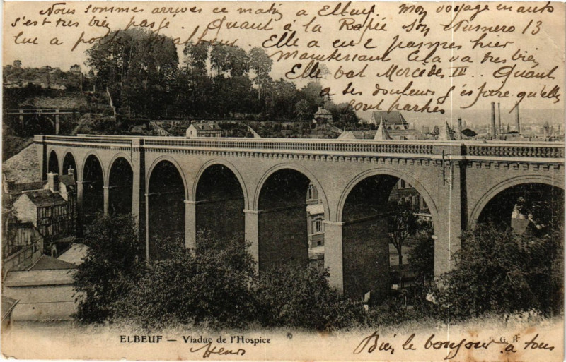 Carte postale ancienne Elbeuf-Viaduc de l'Hospice à Elbeuf