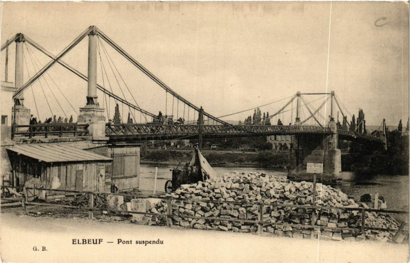 Carte postale ancienne Elbeuf-Pont suspendu à Elbeuf