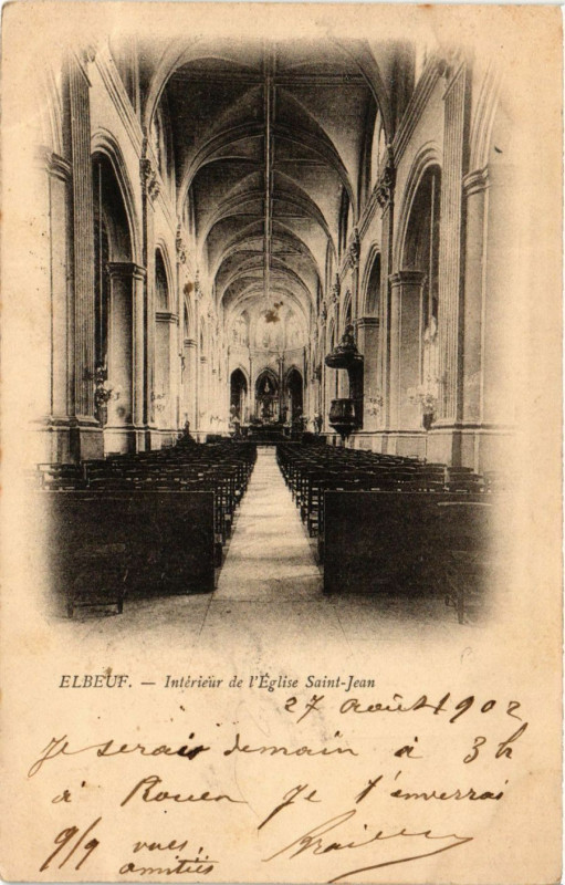 Carte postale ancienne Elbeuf-Interieur de l'Eglise Saint-Jean à Elbeuf