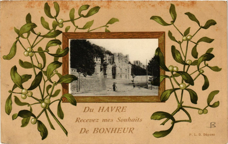 Carte postale ancienne Du Havre-Recevez mes Souhaits de Bonheur à Eu