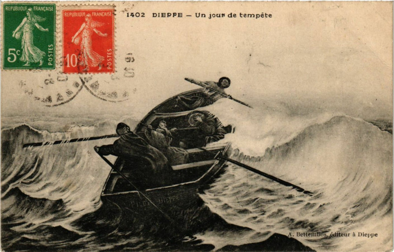 Carte postale ancienne Dieppe-Un jour de Tempete à Dieppe