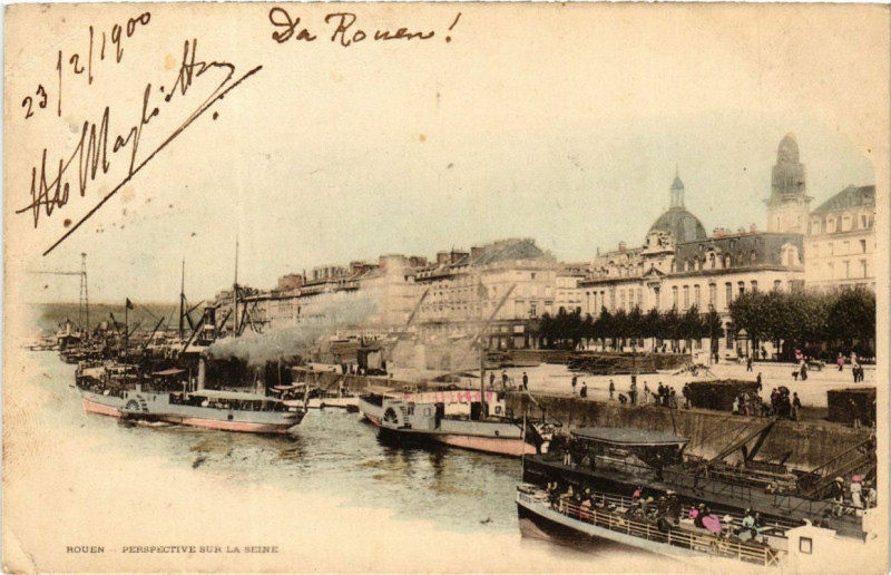Carte postale ancienne Rouen Pesrspective sur la Seine à Rouen