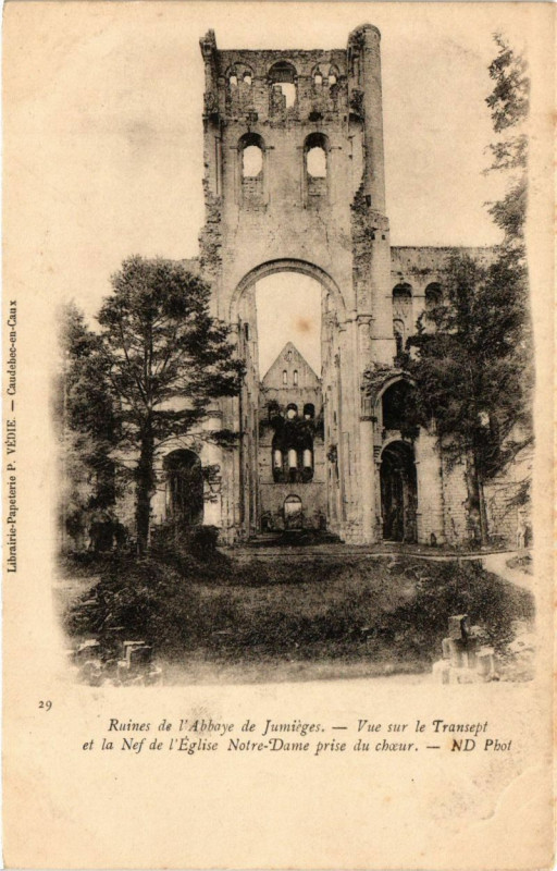 Carte postale ancienne Ruines de l'Abbaye de Jumieges-Vue sur le Transept et la Nef