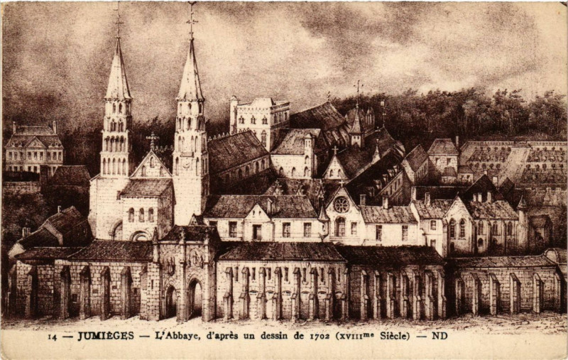 Carte postale ancienne Jumieges-L'Abbaye d'apres un dessin de 1702 à Jumièges