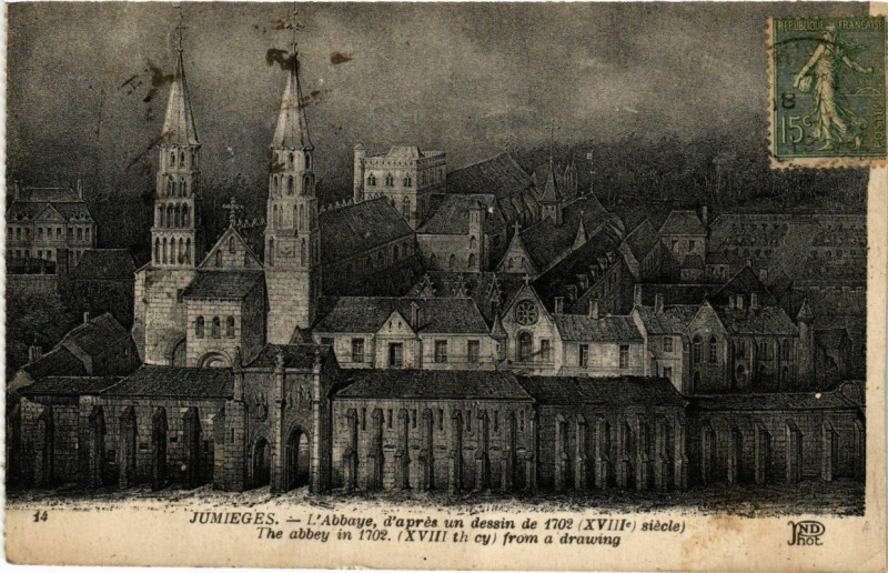 Carte postale ancienne Jumieges-L'Abbaye d'apres un dessin à Jumièges