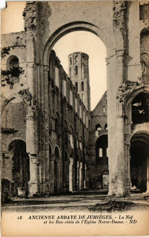 Carte postale ancienne Ancienne Abbaye de Jumieges-La Nef et les Bas-cotes de l'Eglise