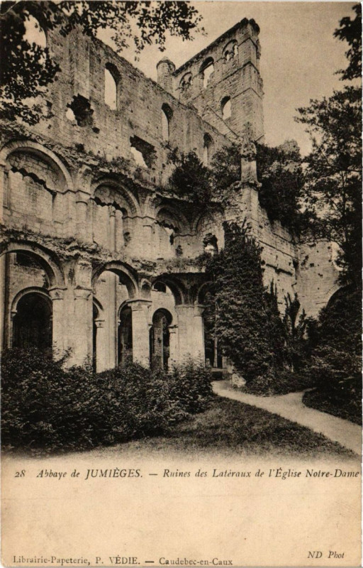 Carte postale ancienne Abbaye de Jumieges-Ruines des Lateraux de l'Eglise Notre-Dame