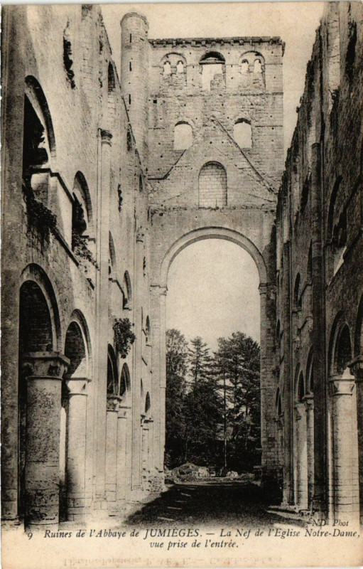 Carte postale ancienne Ruines de l'Abbaye de Jumieges-La Nef de l'Eglise Notre-Dame