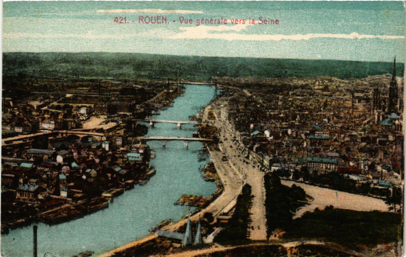Carte postale ancienne Rouen-Vue générale vers la Seine à Rouen