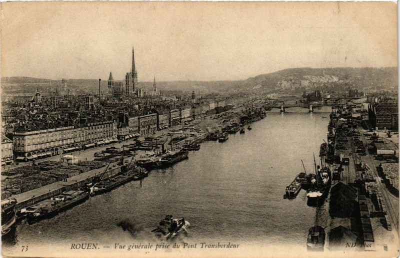 Carte postale ancienne Rouen-Vue générale prise du Pont Transbordeur à Rouen