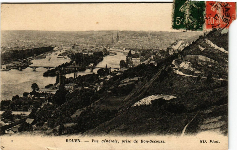 Carte postale ancienne Rouen-Vue générale prise de Bon-Secours à Rouen