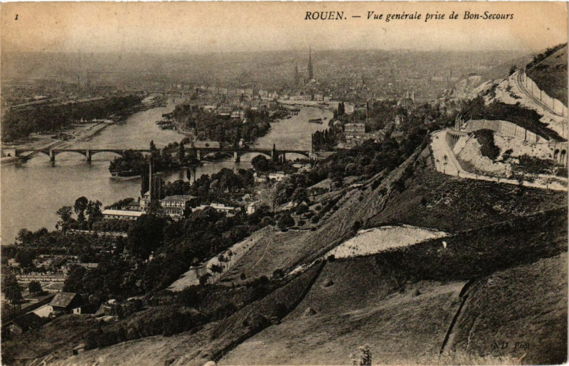 Carte postale ancienne Rouen-Vue générale prise de Bon-Secours à Rouen