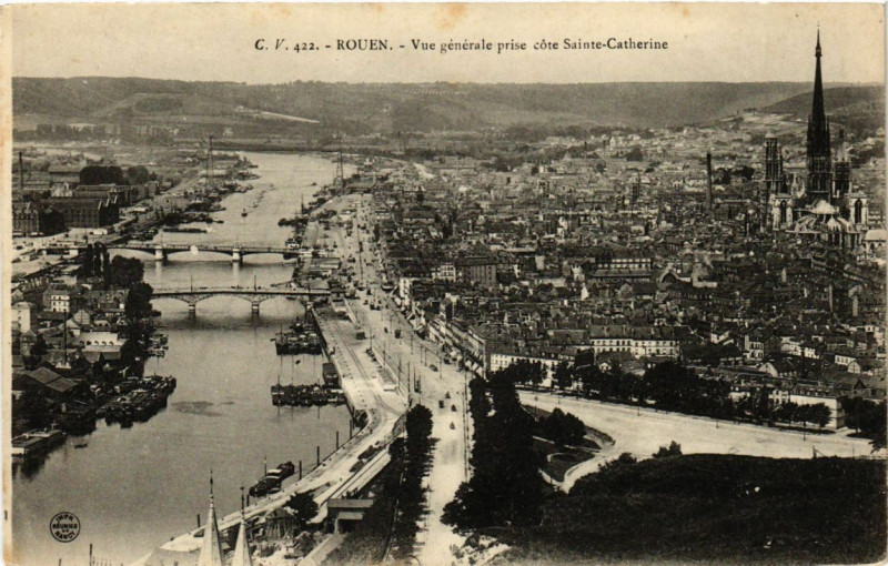 Carte postale ancienne Rouen-Vue générale prise cote Sainte-Catherine à Rouen