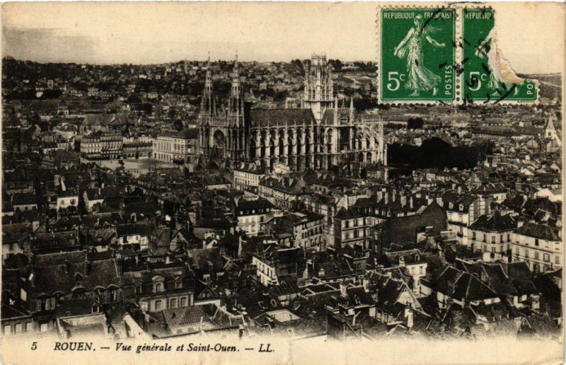 Carte postale ancienne Rouen-Vue générale et Saint-Ouen à Rouen