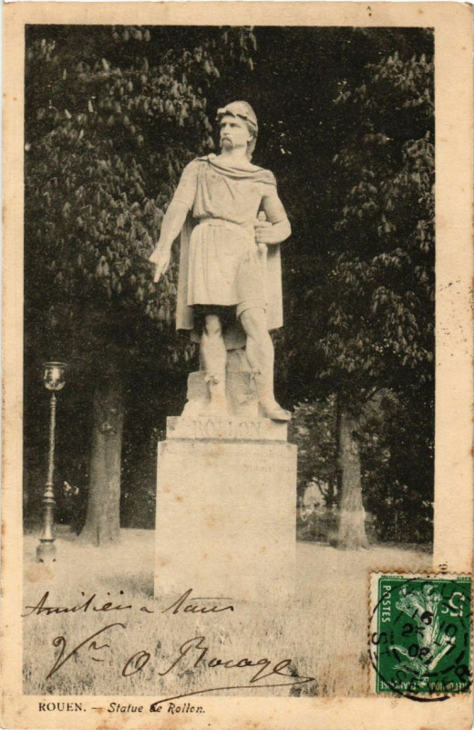 Carte postale ancienne Rouen-Statue de Rollon à Rouen