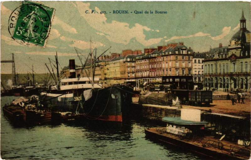 Carte postale ancienne Rouen-Quai de la Bourse à Rouen