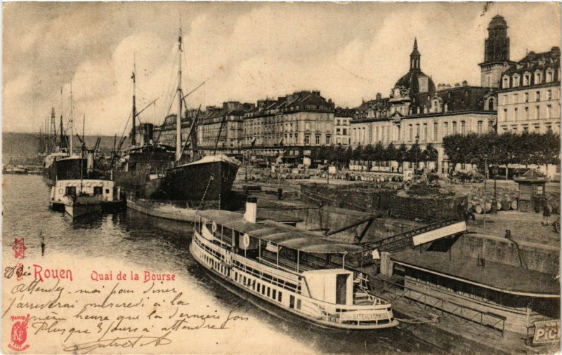Carte postale ancienne Rouen-Quai de la Bourse à Rouen