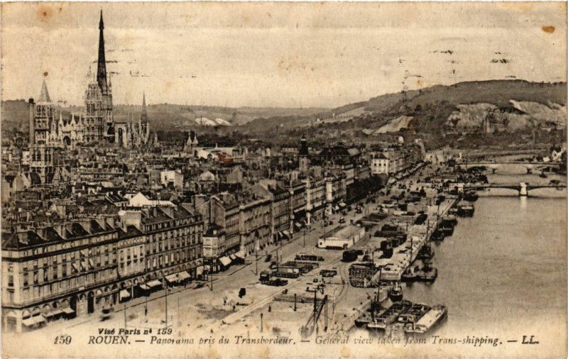 Carte postale ancienne Rouen-Panorama pris du Transbordeur à Rouen