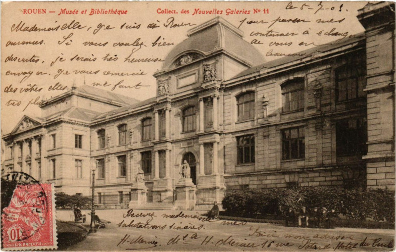 Carte postale ancienne Rouen-Musée et Bibliotheque à Rouen