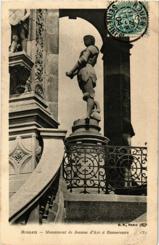 Carte postale ancienne Rouen-Monument de Jeanne d'Arc a Bon-Secours à Rouen