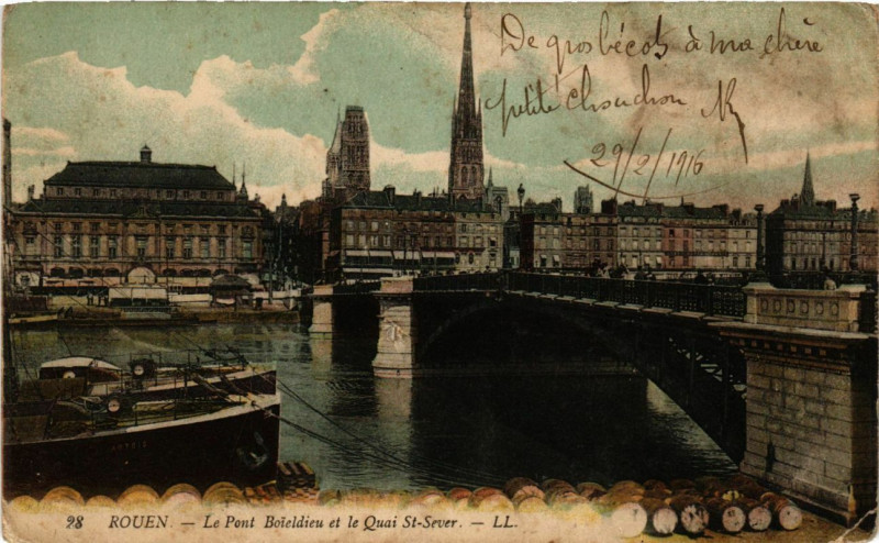 Carte postale ancienne Rouen-Le Pont Boieldieu et le Quai Saint-Sever à Rouen
