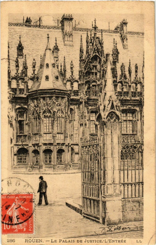 Carte postale ancienne Rouen-Le Palais de Justice. L'Entrée à Rouen