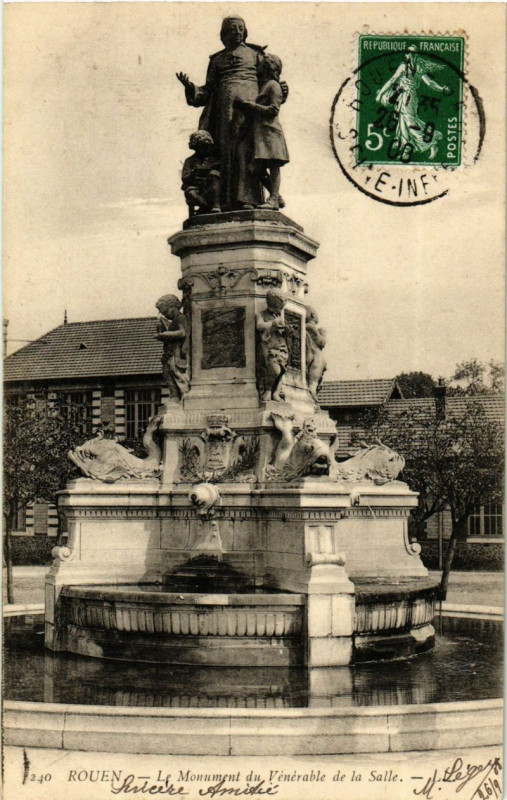 Carte postale ancienne Rouen-Le Monument du Venerable de la Salle à Rouen