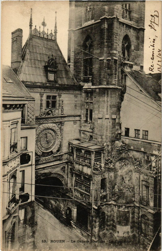 Carte postale ancienne Rouen-La Grosse Horloge-La Fontaine à Rouen