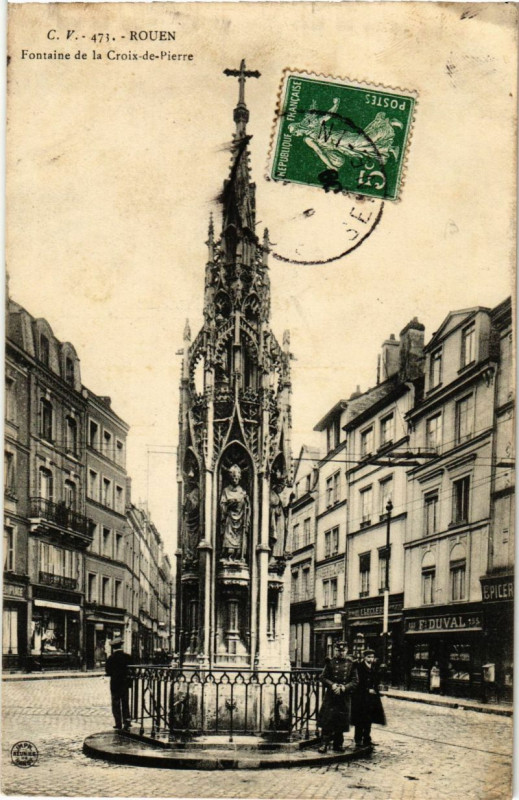 Carte postale ancienne Rouen-Fontaine de la Croix-de-Pierre à Rouen