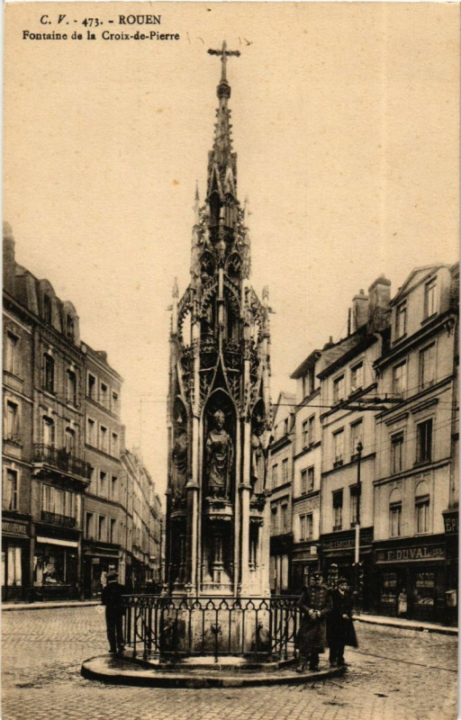 Carte postale ancienne Rouen-Fontaine de la Croix-de-Pierre à Rouen