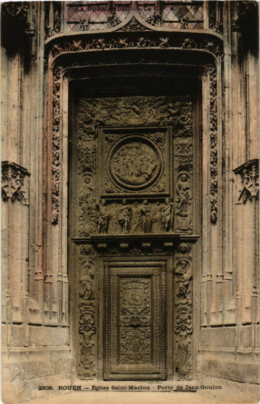 Carte postale ancienne Rouen-Eglise Saint-Maclou-Porte de Jean-Goujon à Rouen